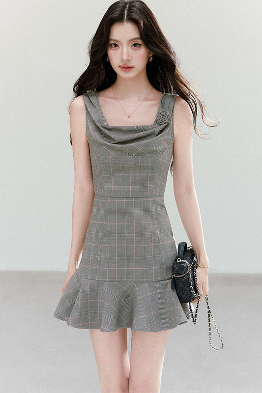 Retro Floral Plaid Dress