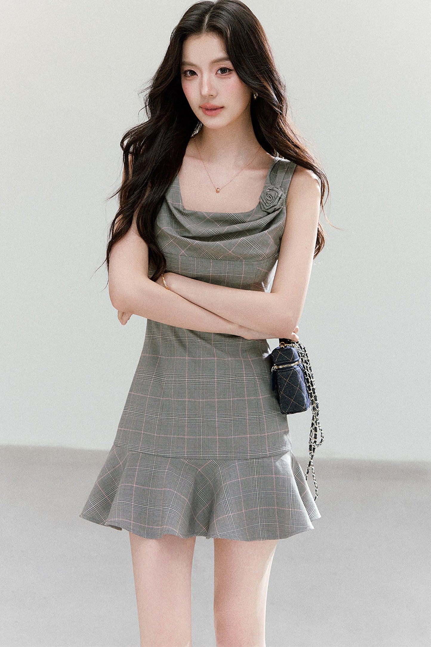 Retro Floral Plaid Dress
