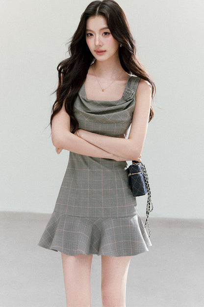 Retro Floral Plaid Dress
