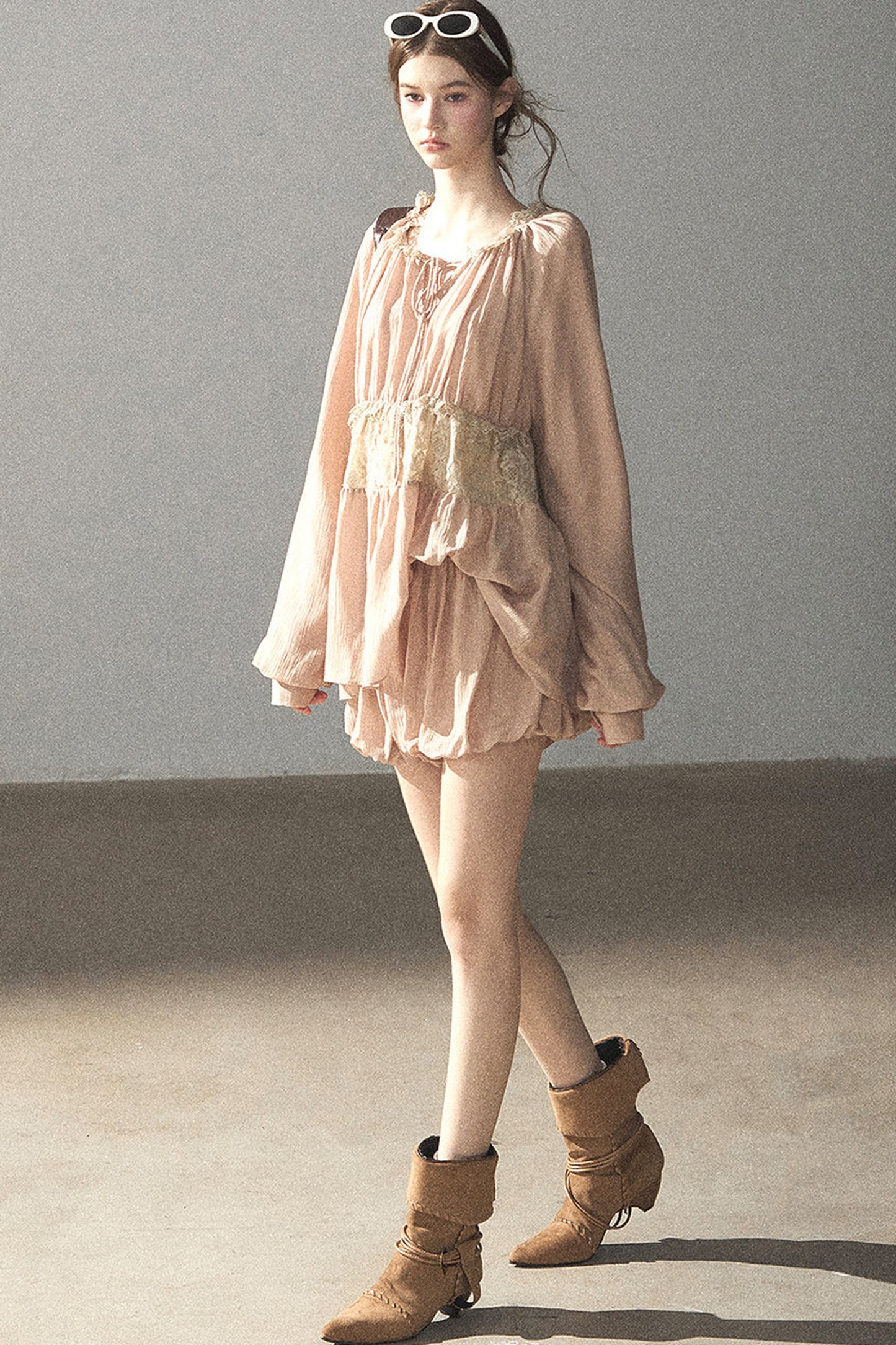 Crinkled Fabric Top and Short Skirt Set