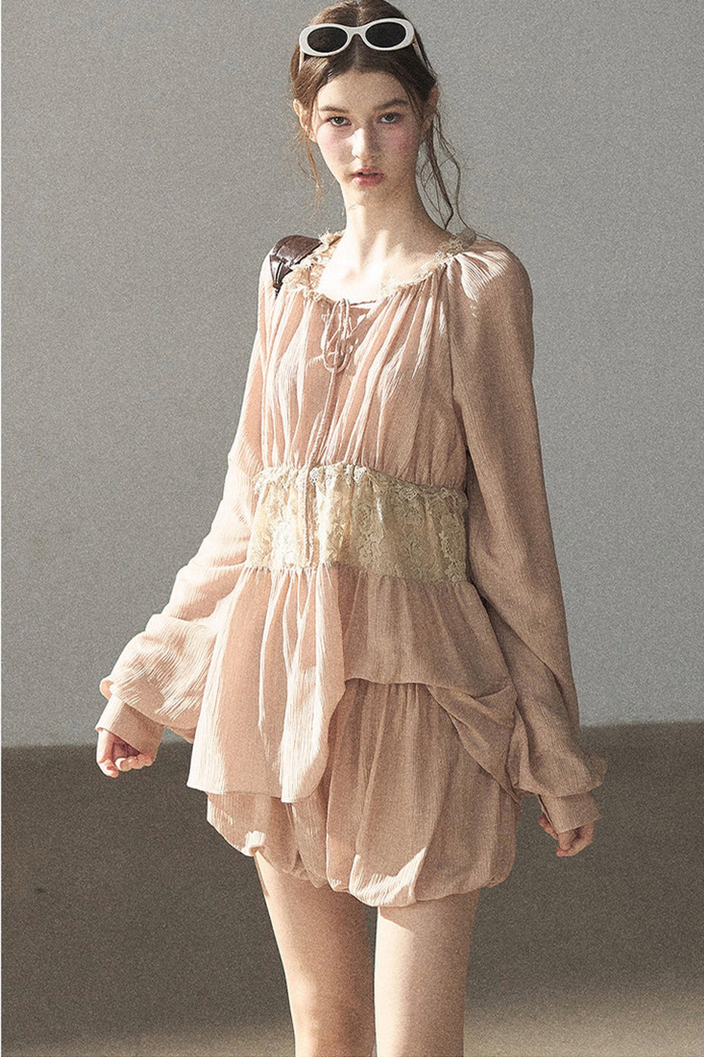 Crinkled Fabric Top and Short Skirt Set