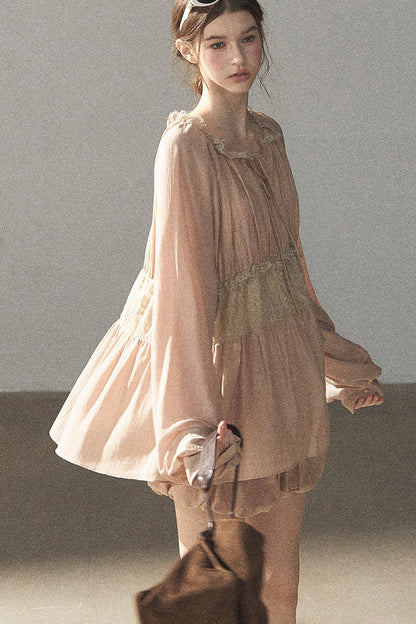 Crinkled Fabric Top and Short Skirt Set