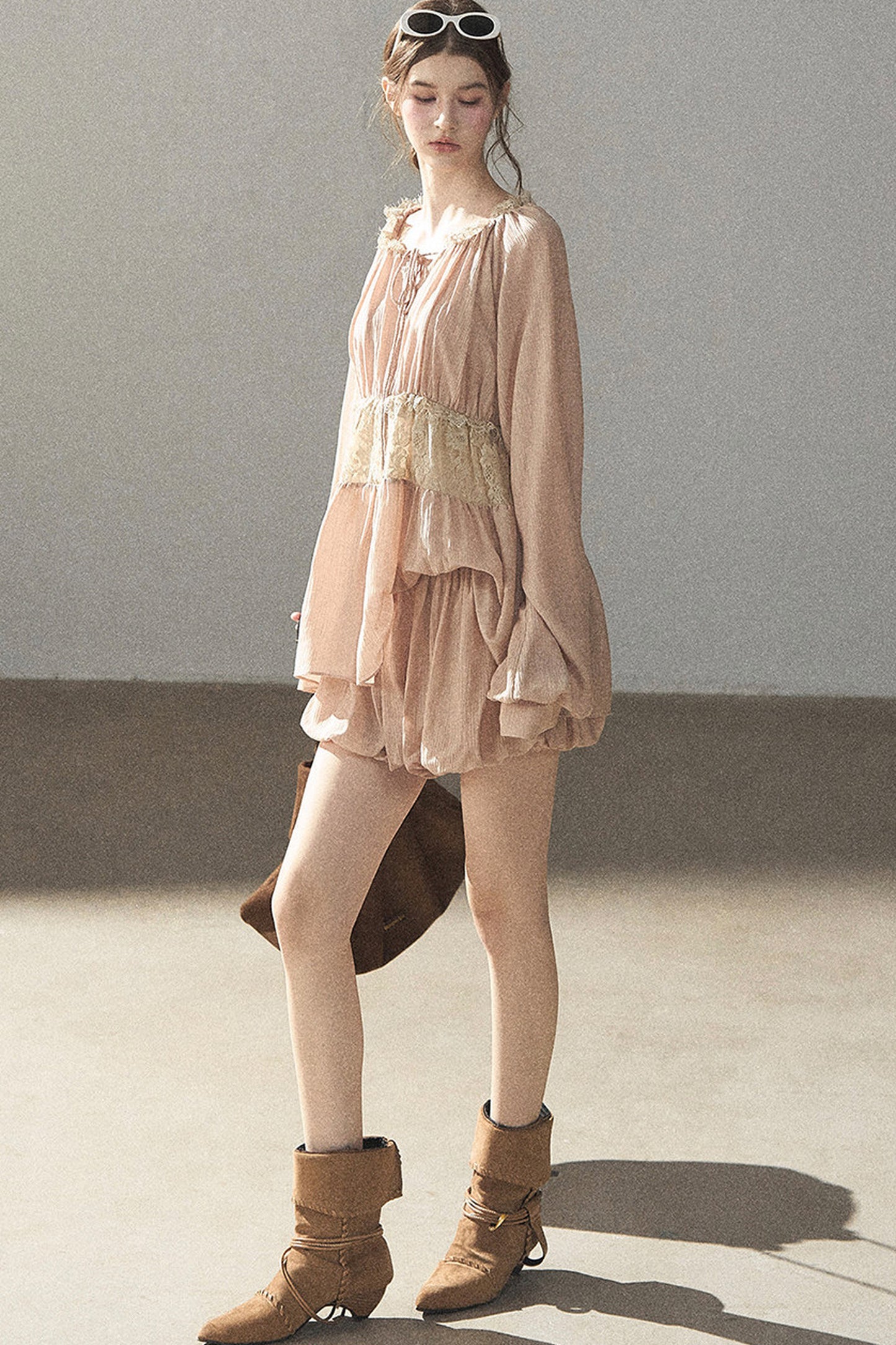 Crinkled Fabric Top and Short Skirt Set