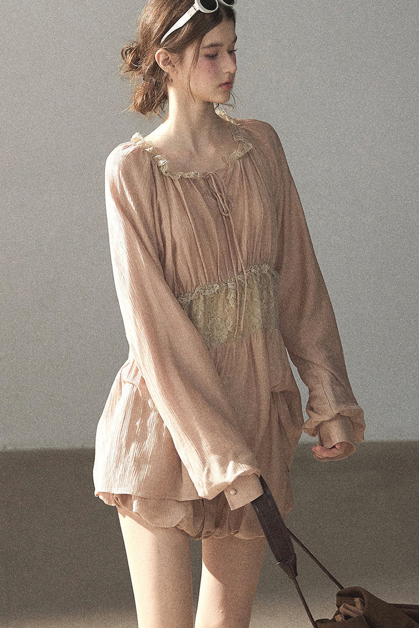 Crinkled Fabric Top and Short Skirt Set