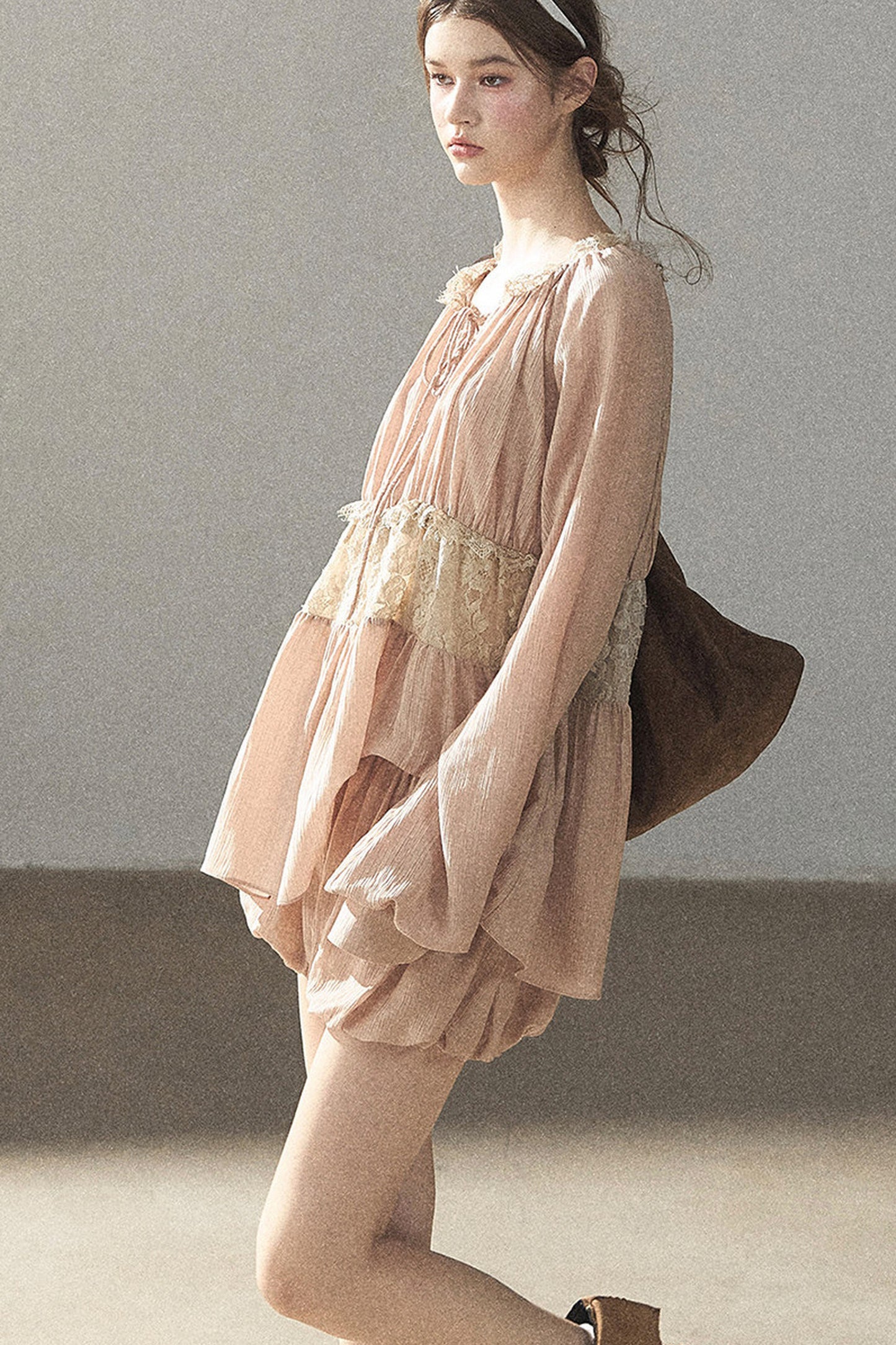 Crinkled Fabric Top and Short Skirt Set