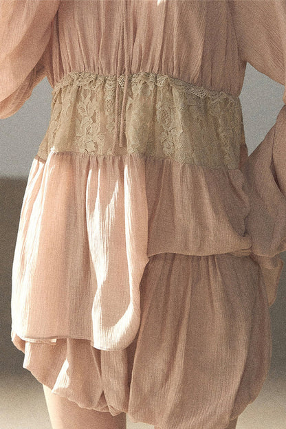 Crinkled Fabric Top and Short Skirt Set