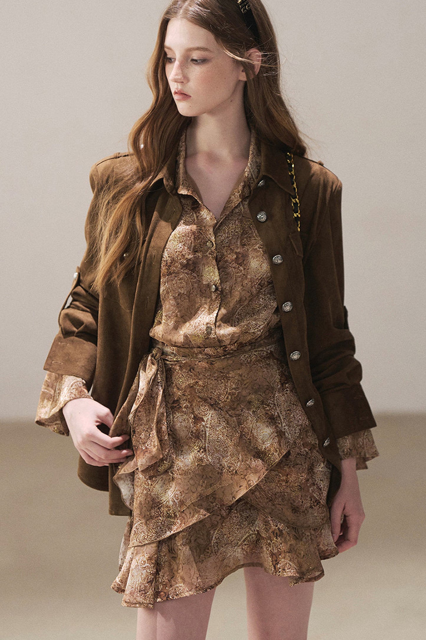 Brown Faux Suede Shirt Jacket