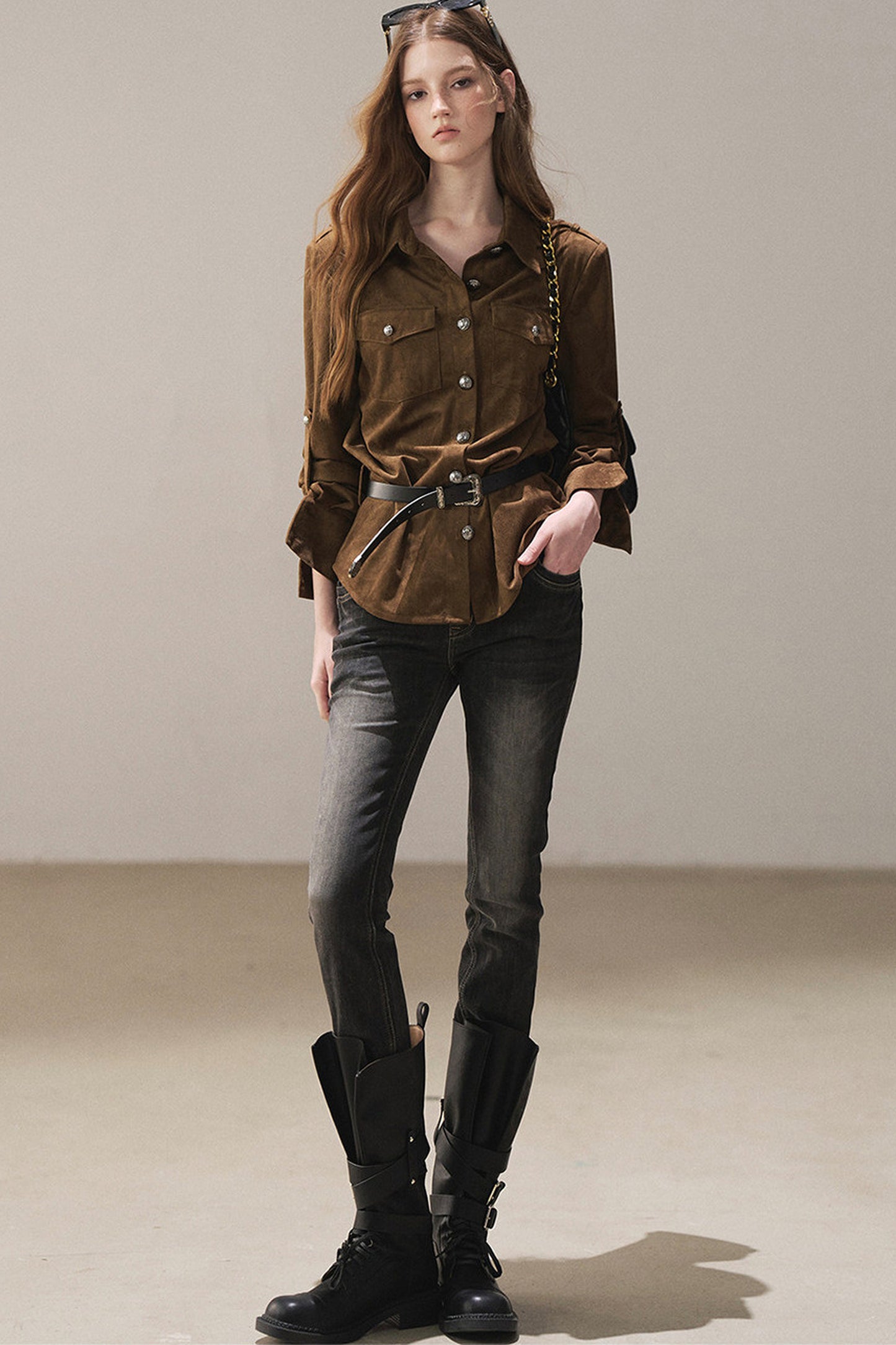 Brown Faux Suede Shirt Jacket