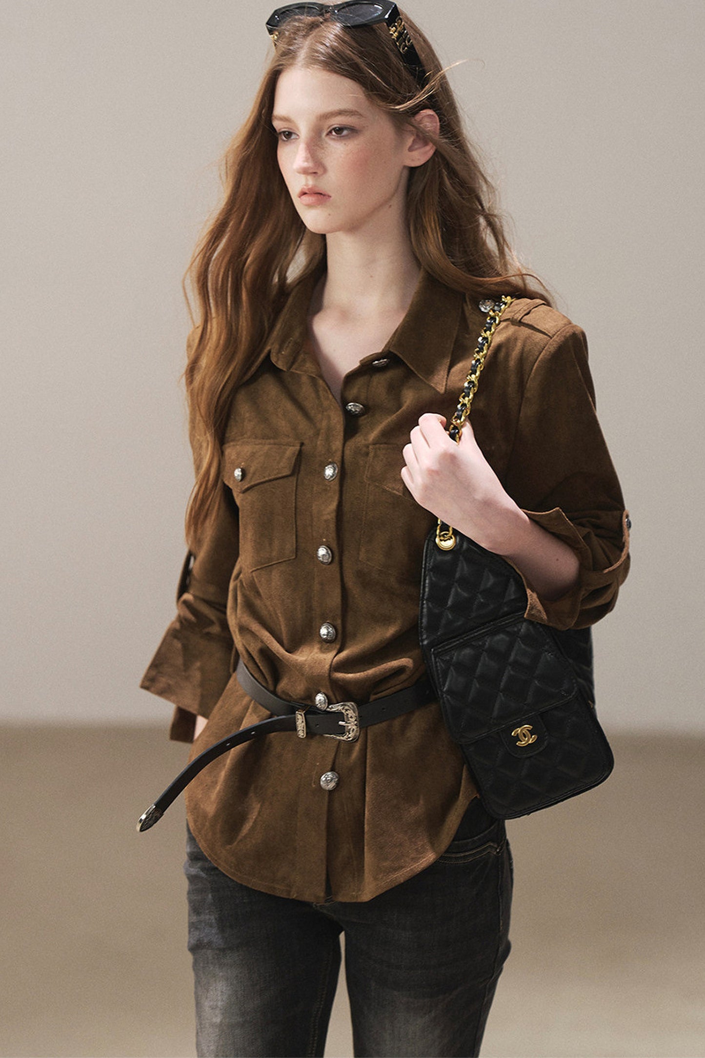 Brown Faux Suede Shirt Jacket
