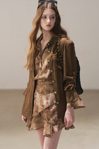 Brown Faux Suede Shirt Jacket
