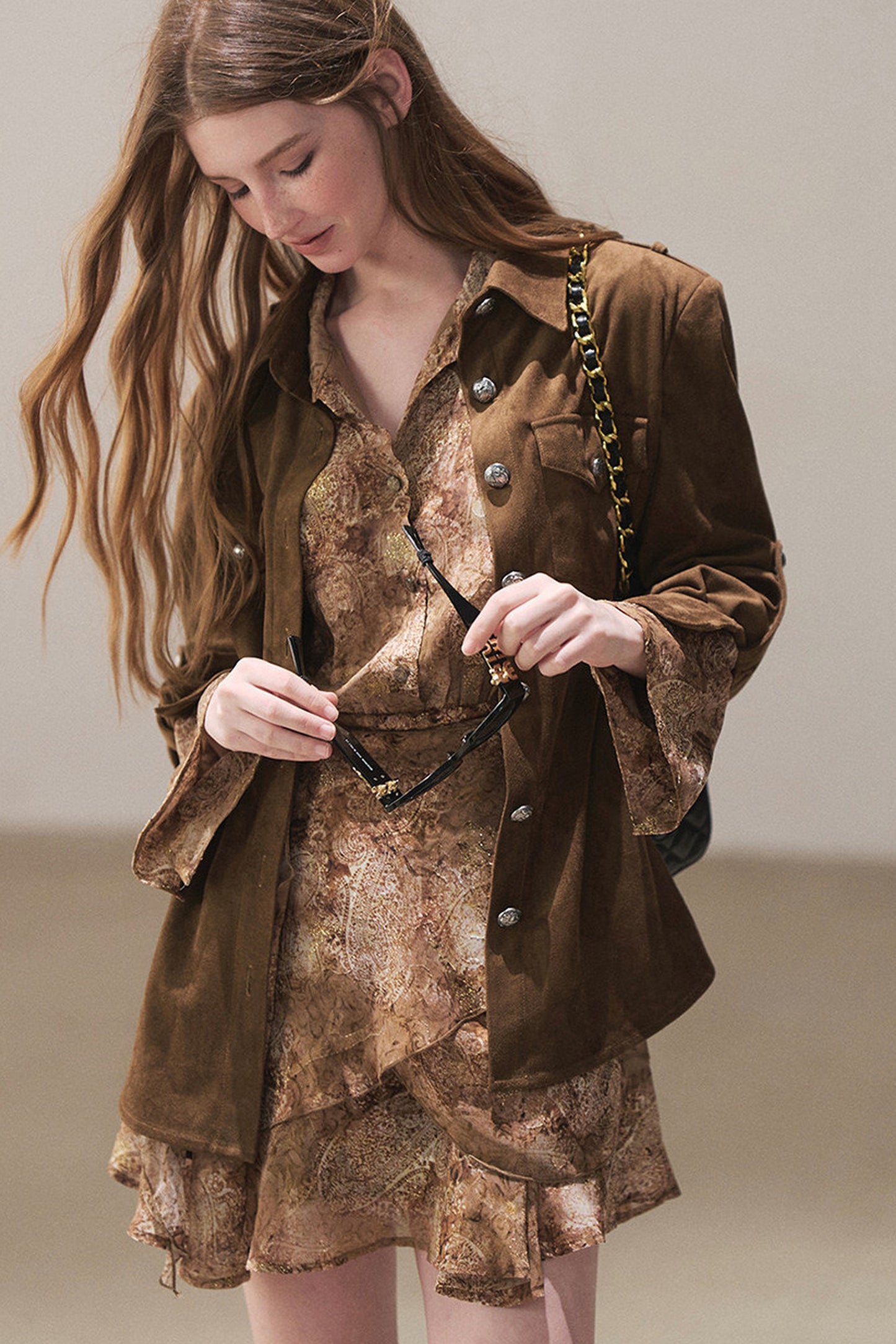 Brown Faux Suede Shirt Jacket