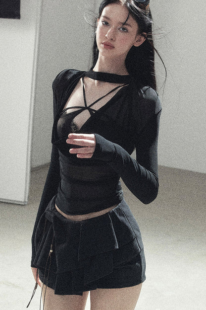 Slightly Sheer Long-Sleeve Top Set-Up