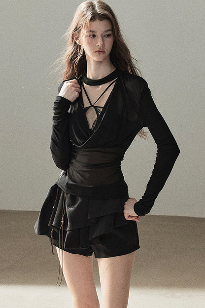 Slightly Sheer Long-Sleeve Top Set-Up
