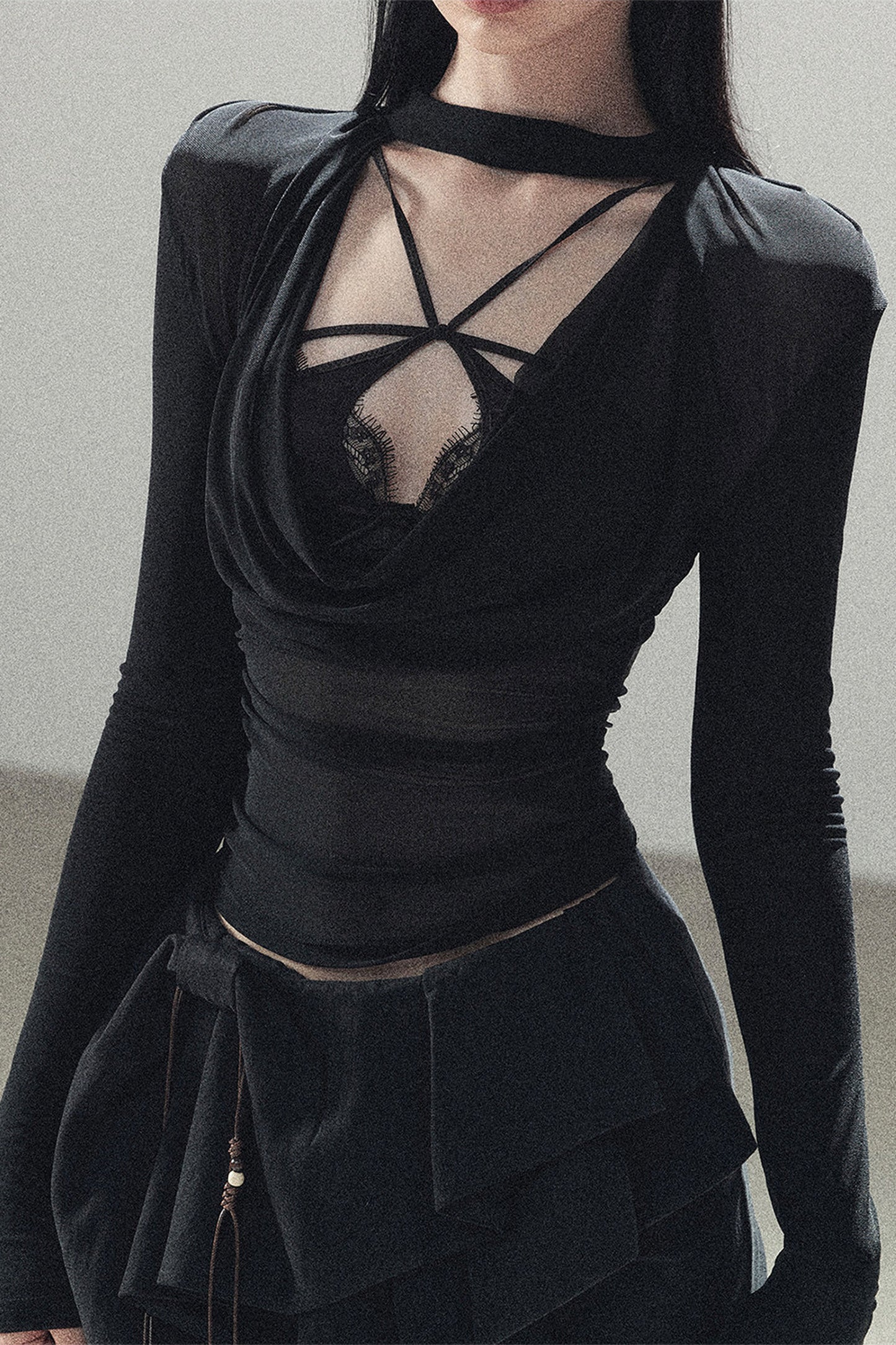 Slightly Sheer Long-Sleeve Top Set-Up