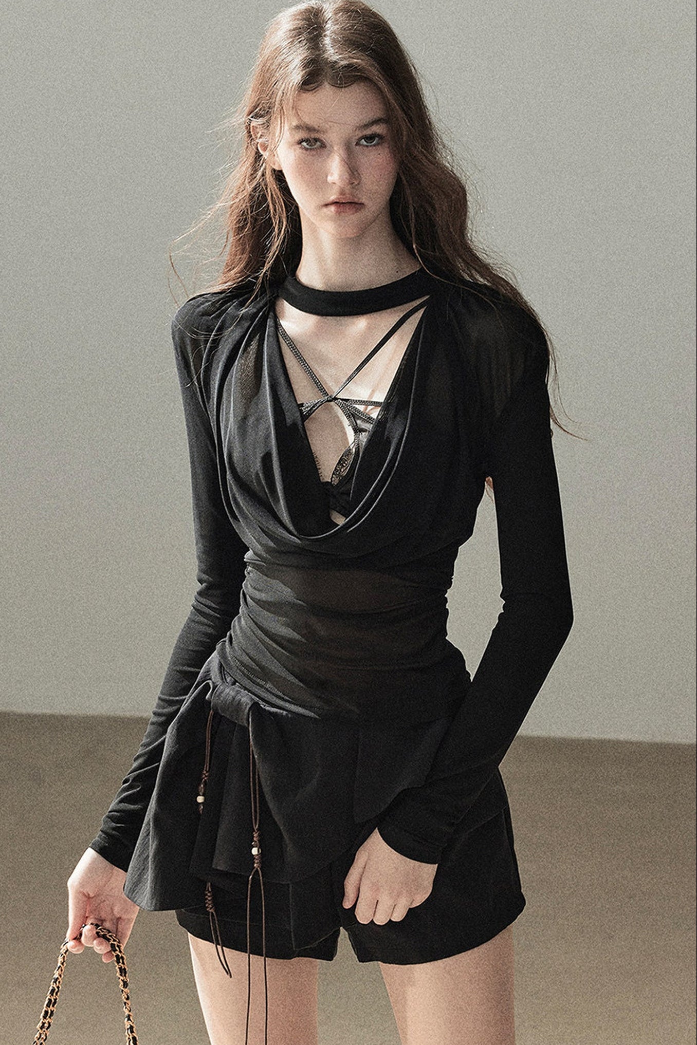 Slightly Sheer Long-Sleeve Top Set-Up