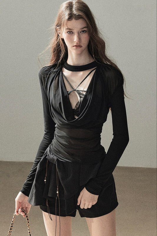 Slightly Sheer Long-Sleeve Top Set-Up