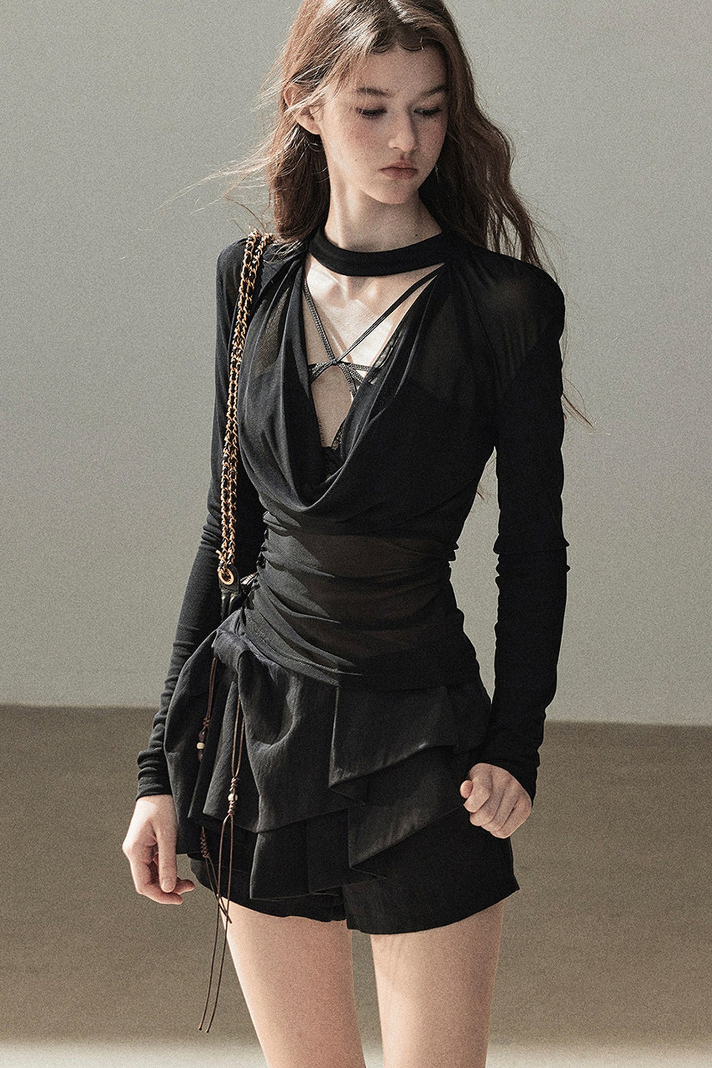Slightly Sheer Long-Sleeve Top Set-Up