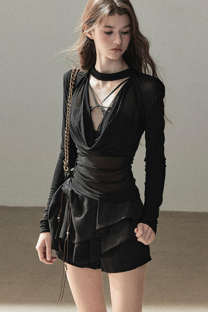 Slightly Sheer Long-Sleeve Top Set-Up