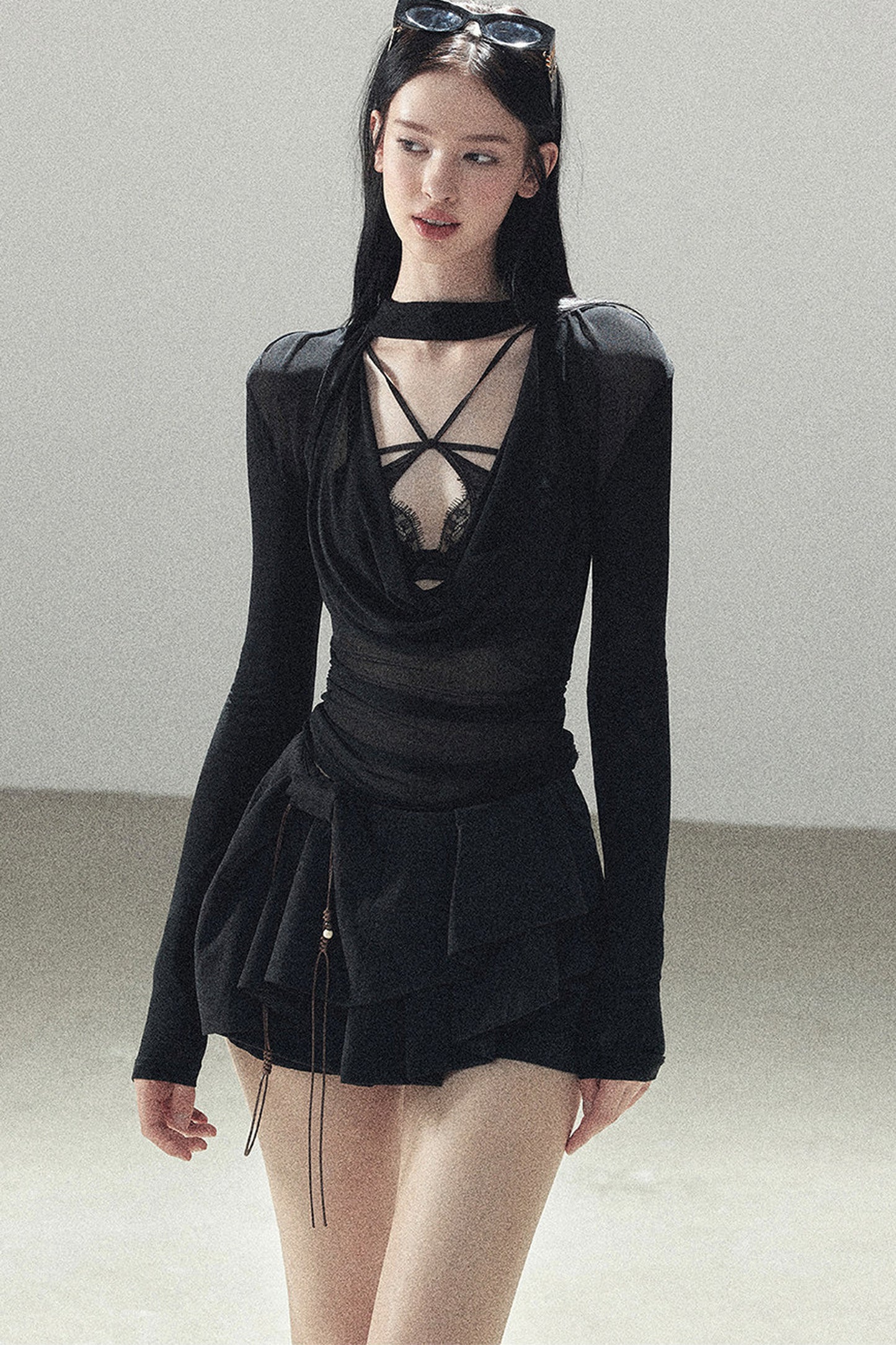 Slightly Sheer Long-Sleeve Top Set-Up