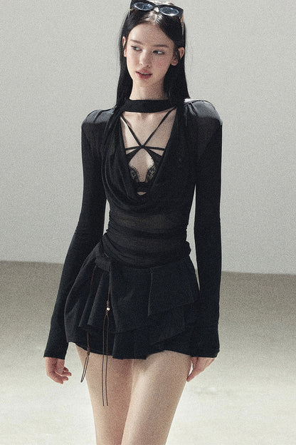 Slightly Sheer Long-Sleeve Top Set-Up