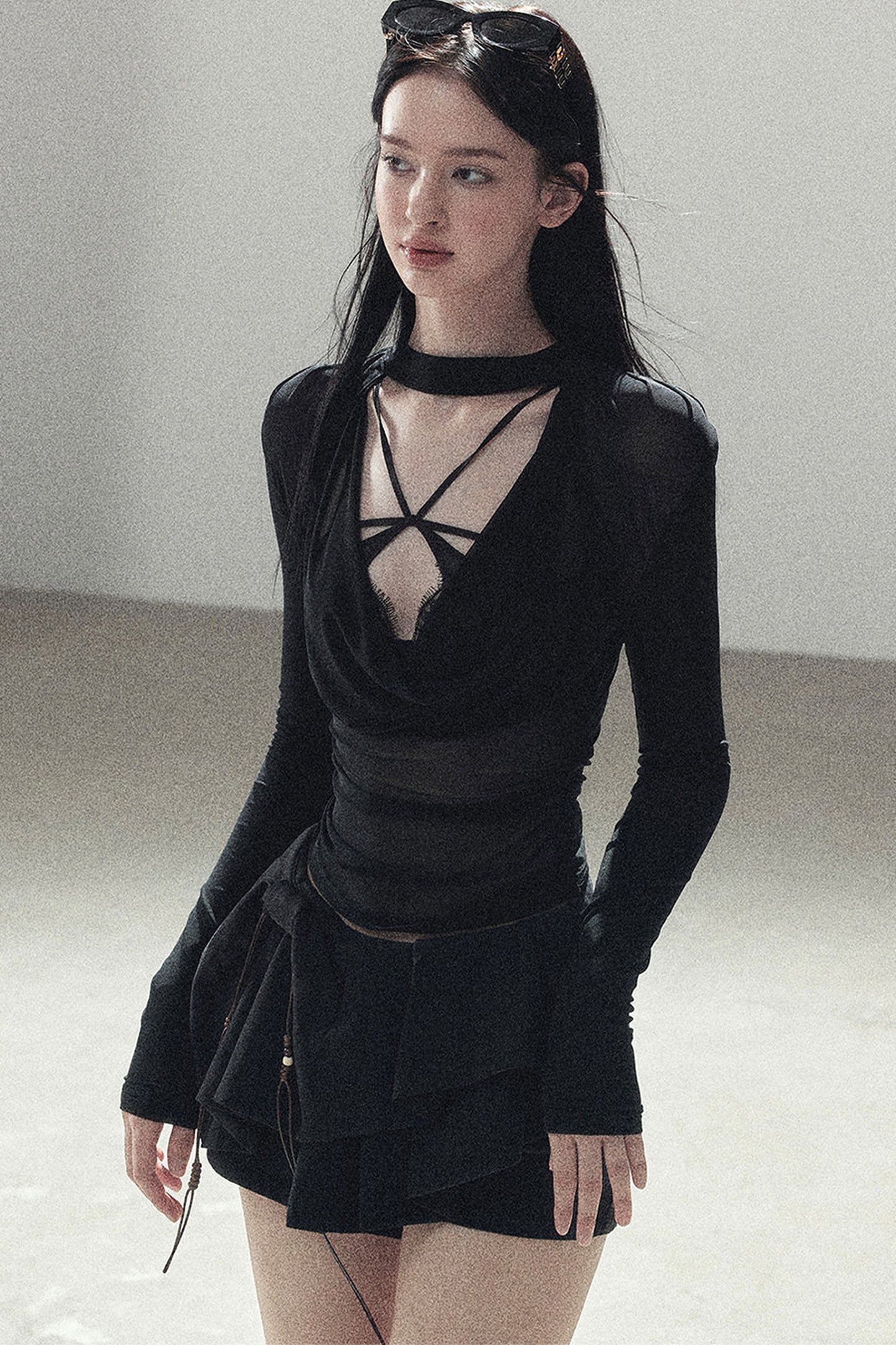 Slightly Sheer Long-Sleeve Top Set-Up