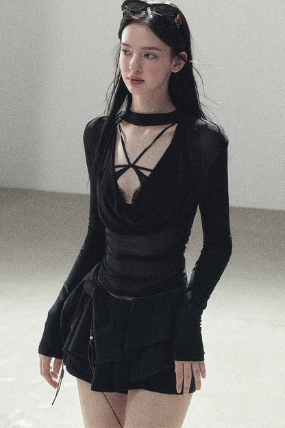 Slightly Sheer Long-Sleeve Top Set-Up