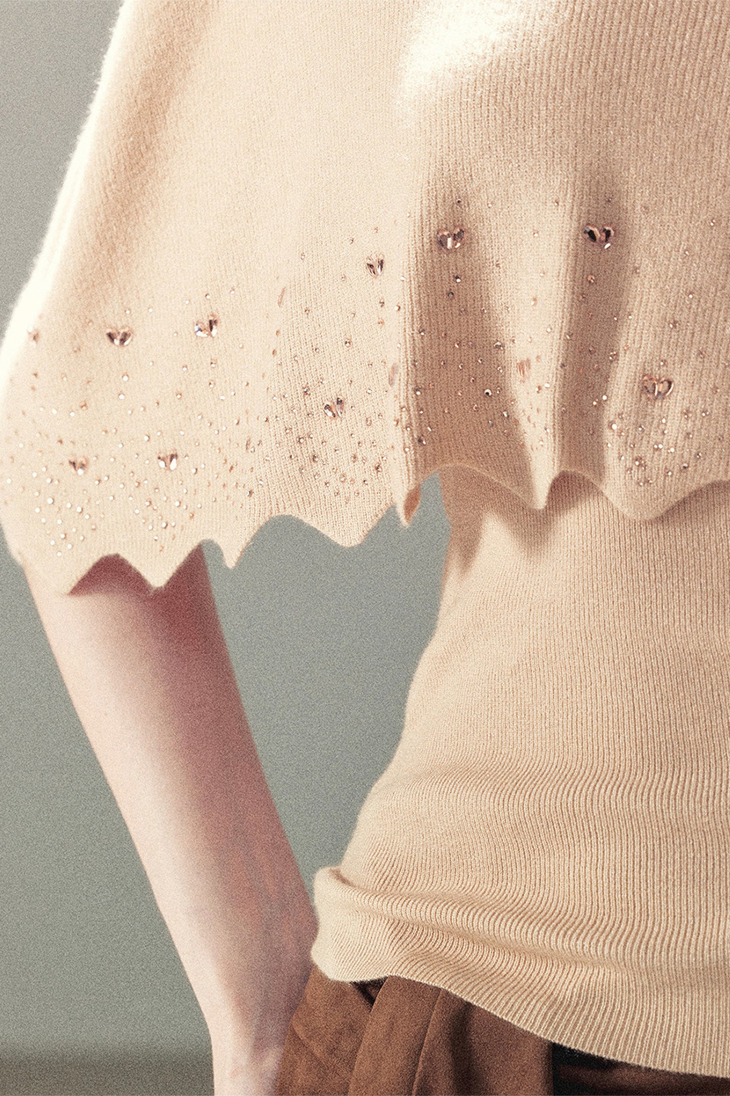 Rhinestone Hollow-Out Cape Sweater Set