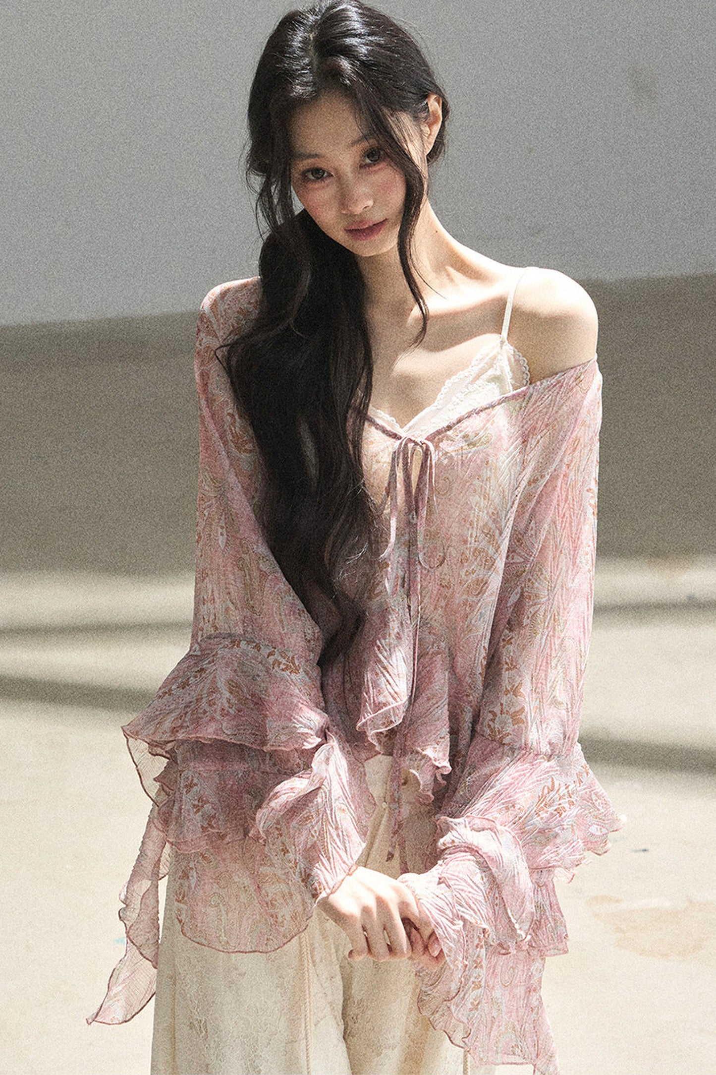 Chiffon Bell-Sleeve Blouse