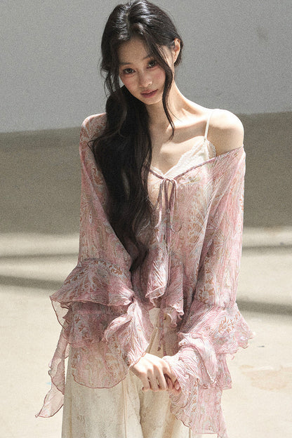 Chiffon Bell-Sleeve Blouse