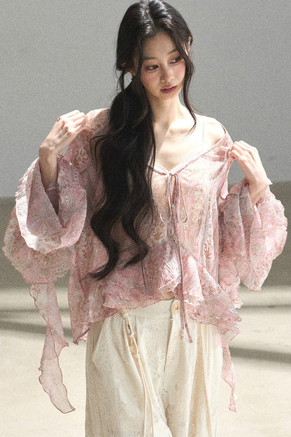 Chiffon Bell-Sleeve Blouse