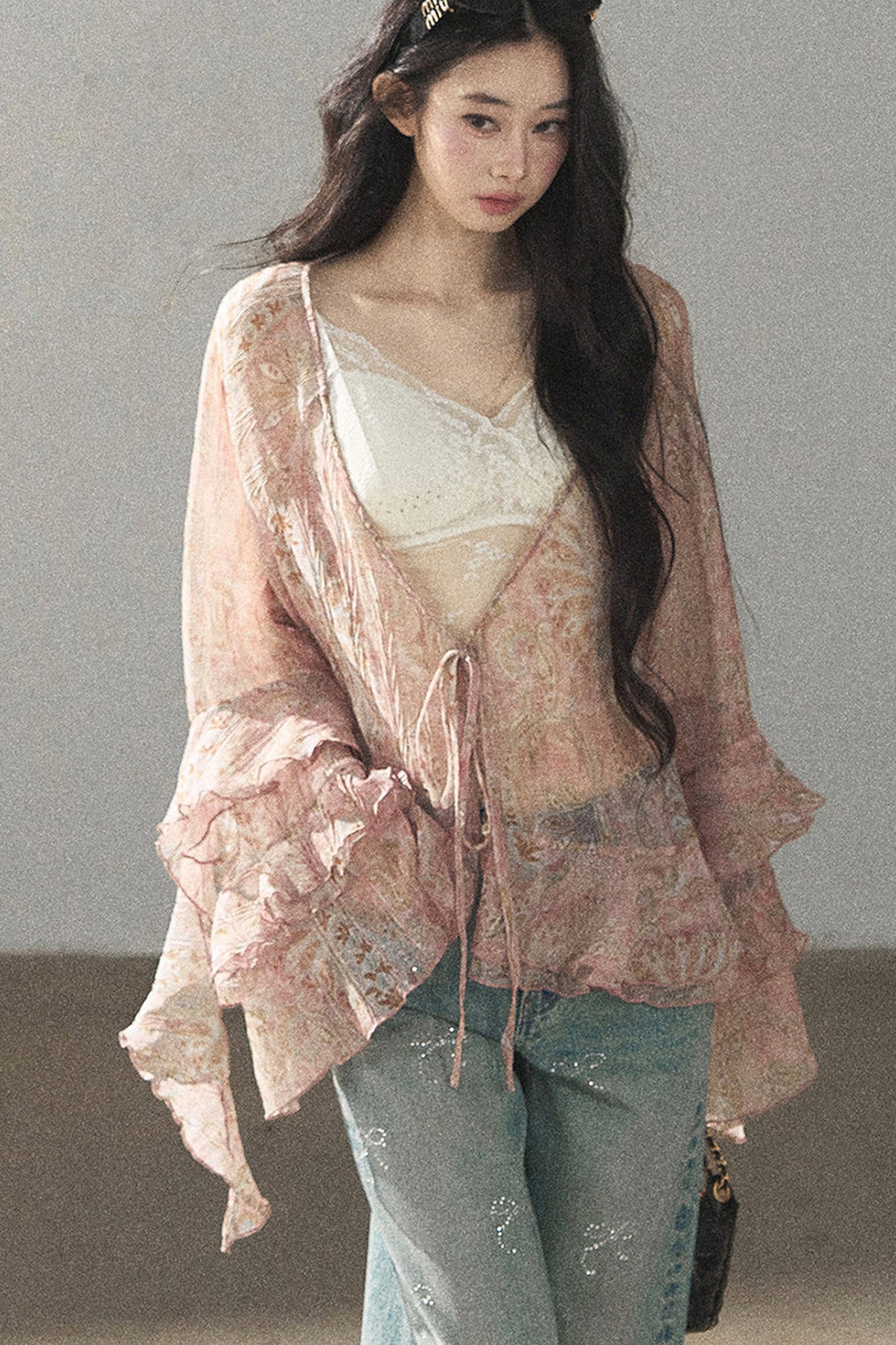 Chiffon Bell-Sleeve Blouse