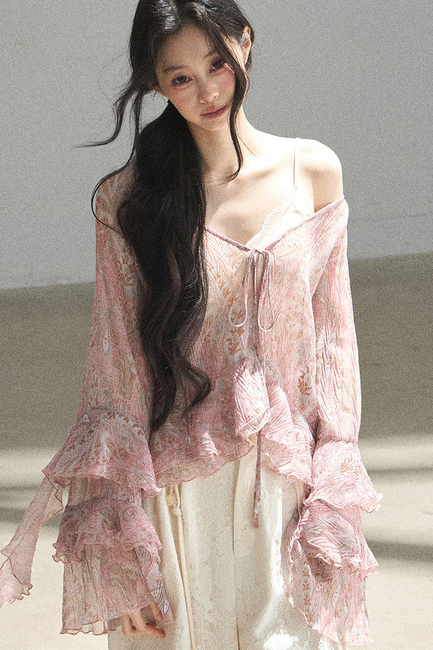 Chiffon Bell-Sleeve Blouse