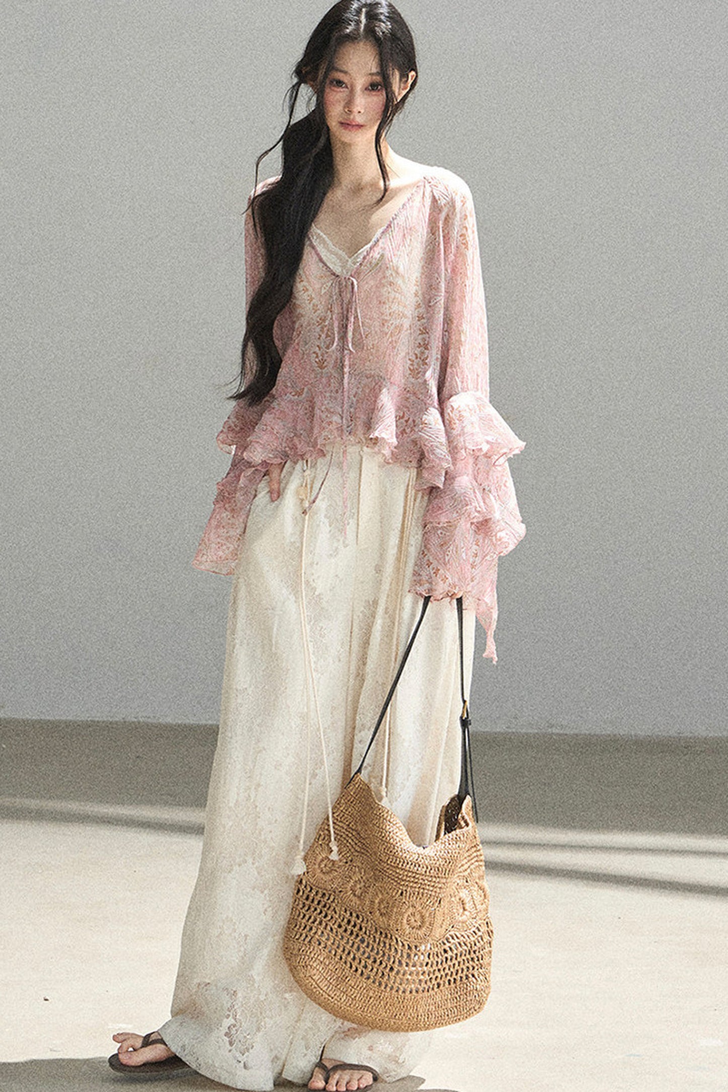 Chiffon Bell-Sleeve Blouse