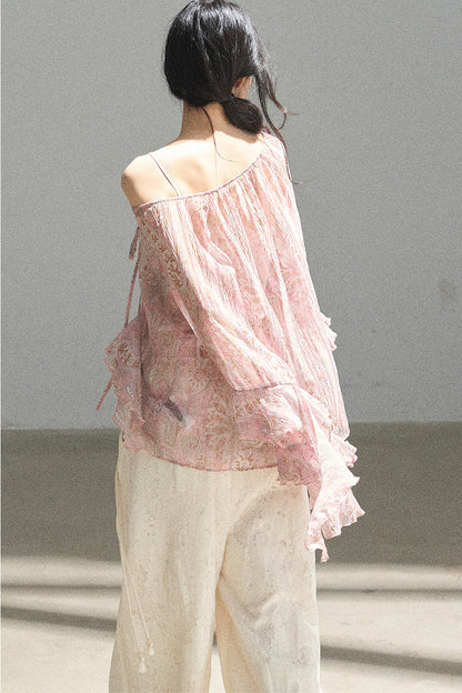 Chiffon Bell-Sleeve Blouse
