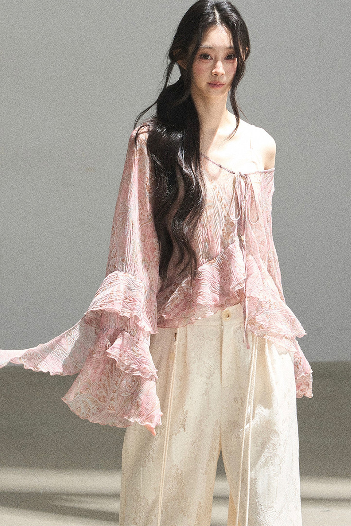 Chiffon Bell-Sleeve Blouse