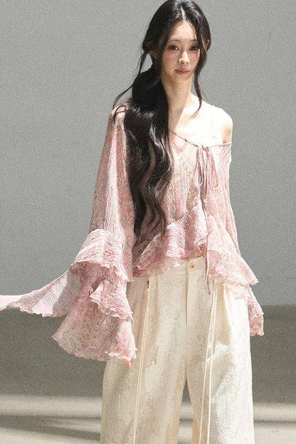 Chiffon Bell-Sleeve Blouse