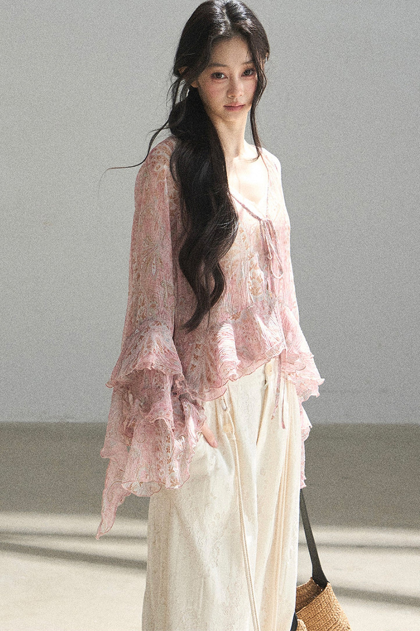 Chiffon Bell-Sleeve Blouse