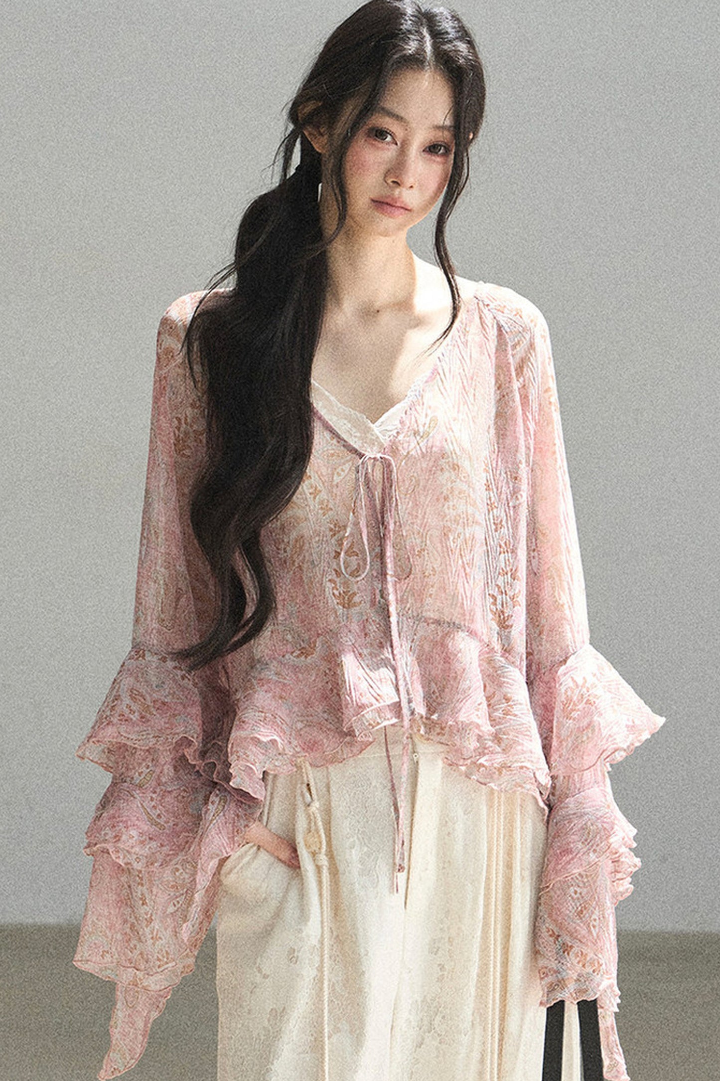Chiffon Bell-Sleeve Blouse