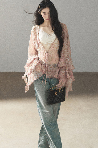 Chiffon Bell-Sleeve Blouse