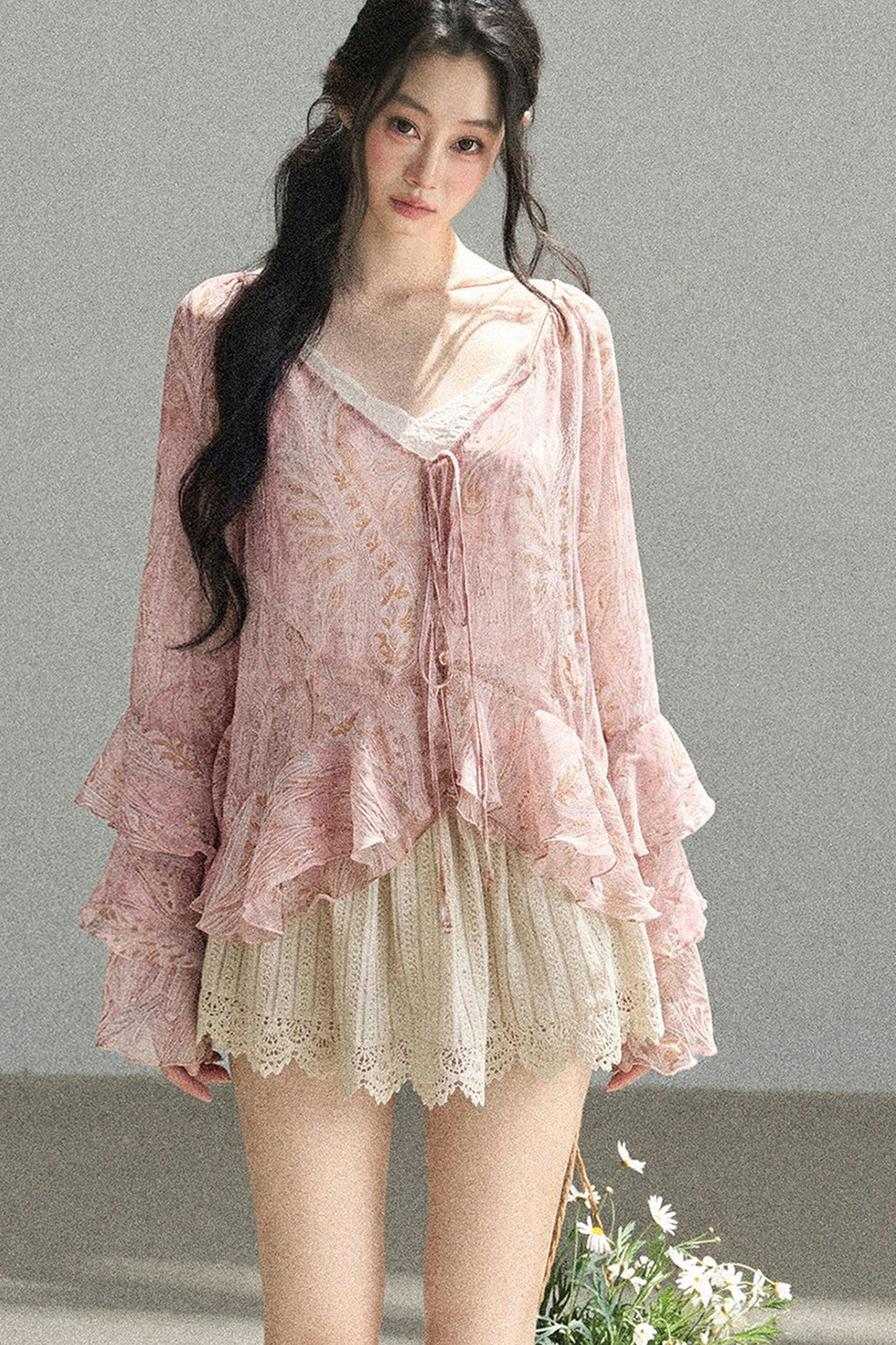 Chiffon Bell-Sleeve Blouse