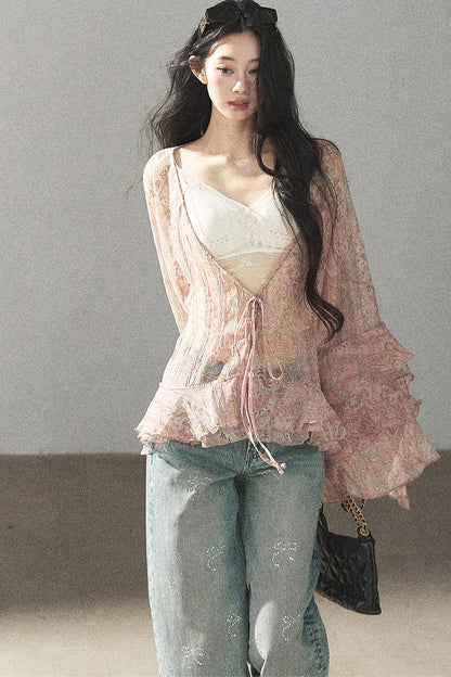 Chiffon Bell-Sleeve Blouse