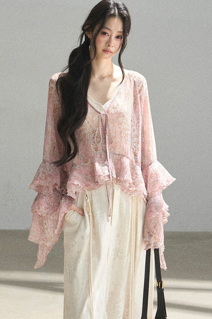 Chiffon Bell-Sleeve Blouse