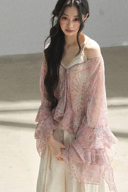 Chiffon Bell-Sleeve Blouse