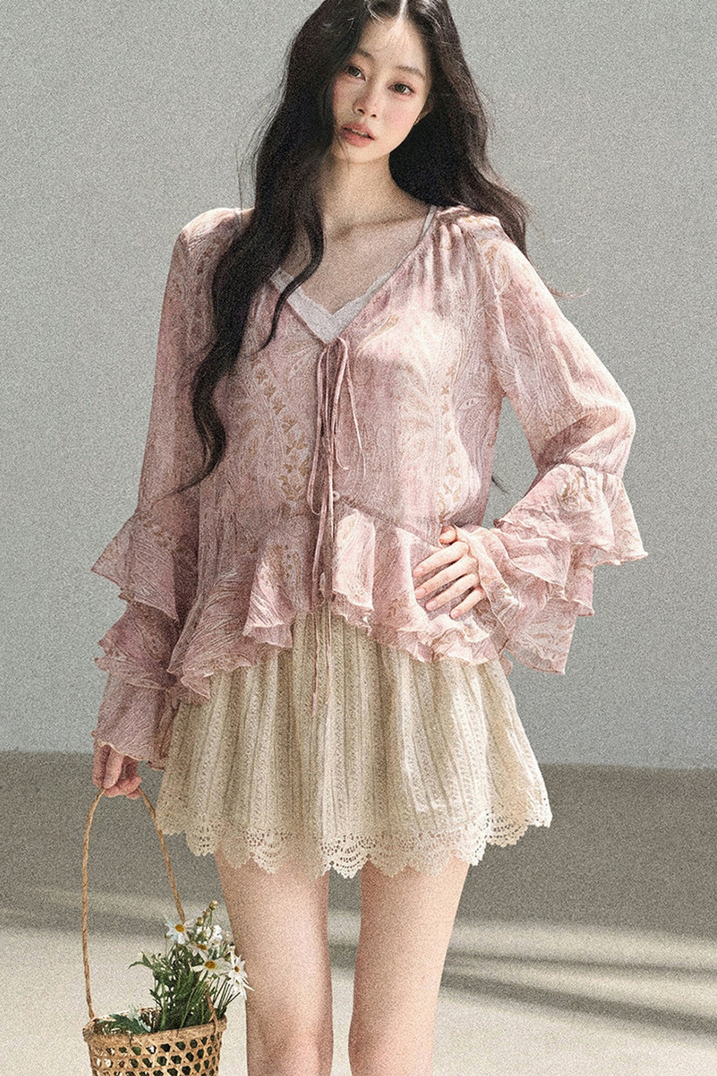 Chiffon Bell-Sleeve Blouse