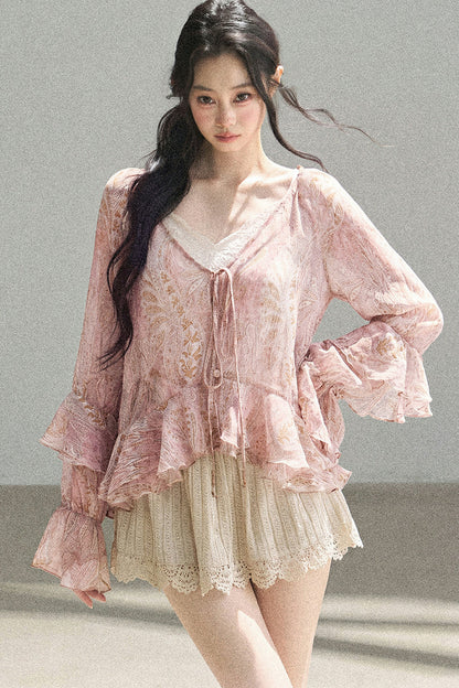 Chiffon Bell-Sleeve Blouse