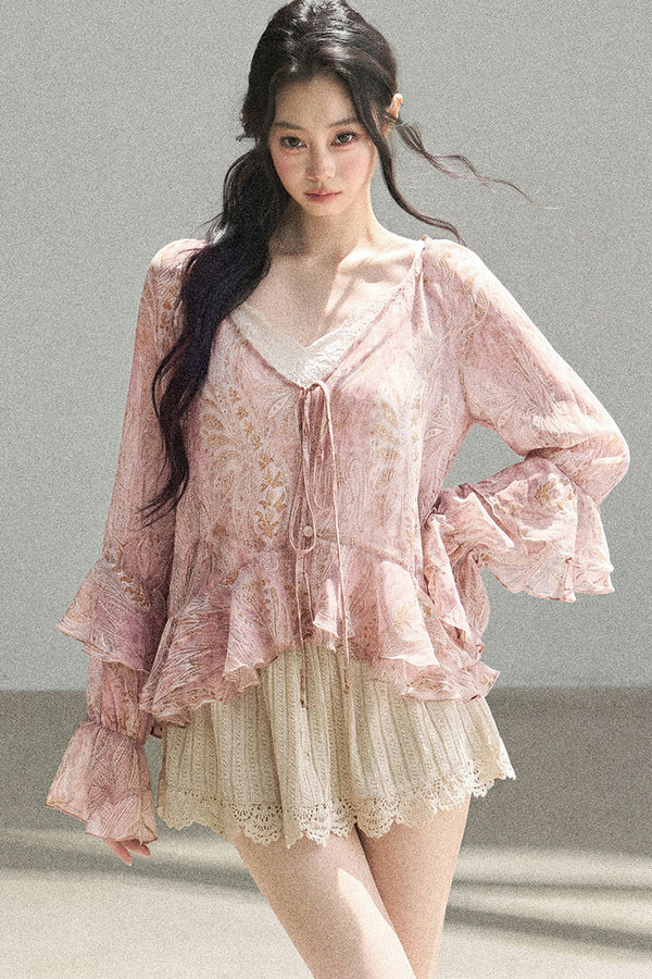 Chiffon Bell-Sleeve Blouse
