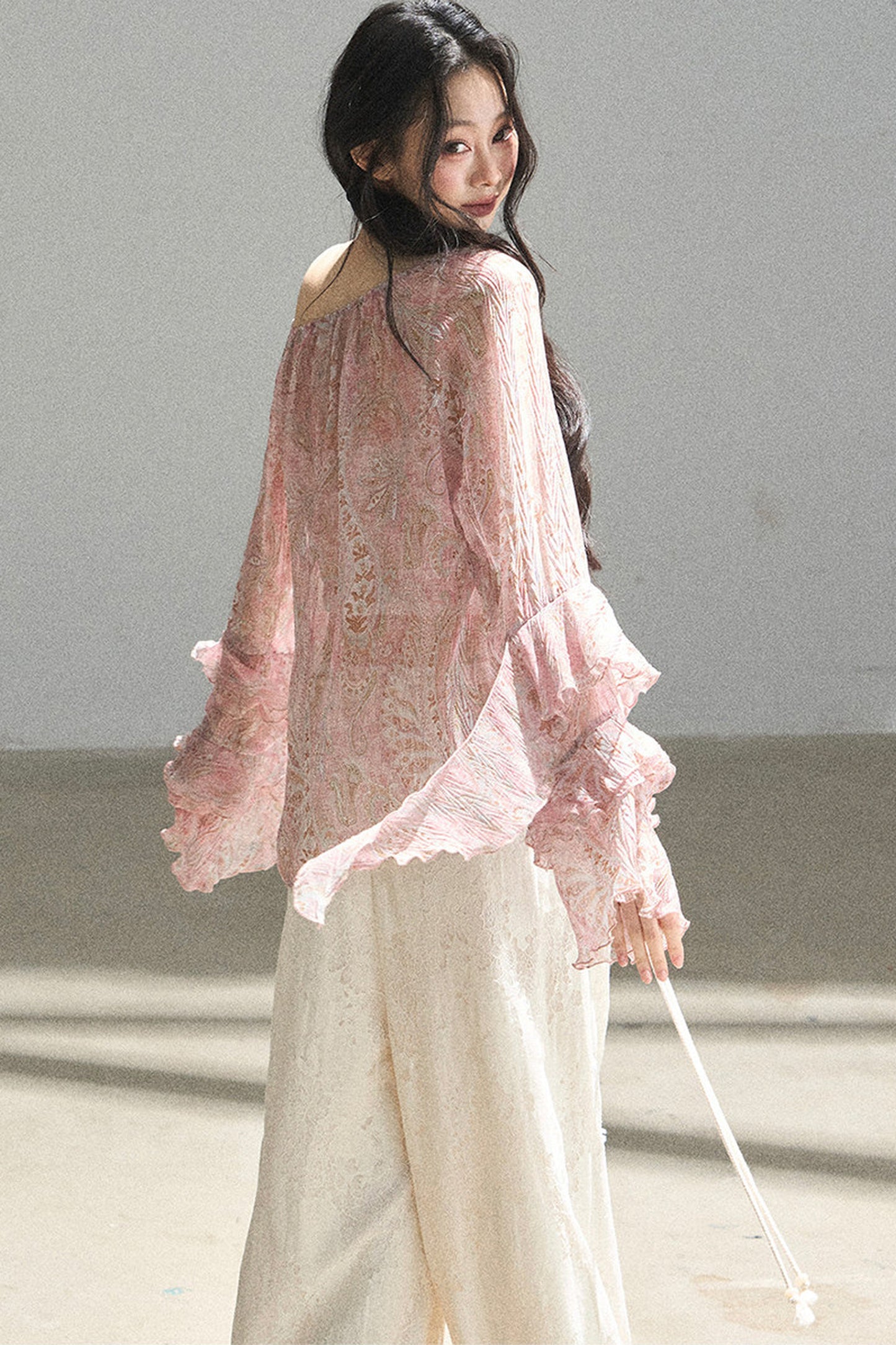 Chiffon Bell-Sleeve Blouse