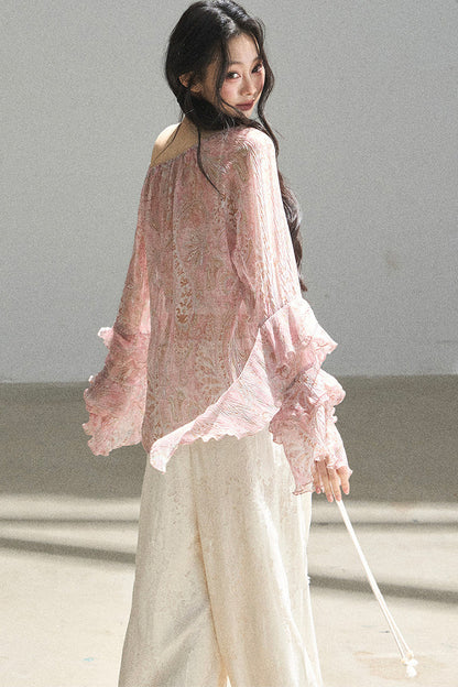 Chiffon Bell-Sleeve Blouse
