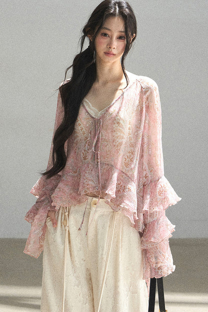 Chiffon Bell-Sleeve Blouse