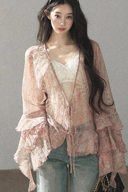 Chiffon Bell-Sleeve Blouse